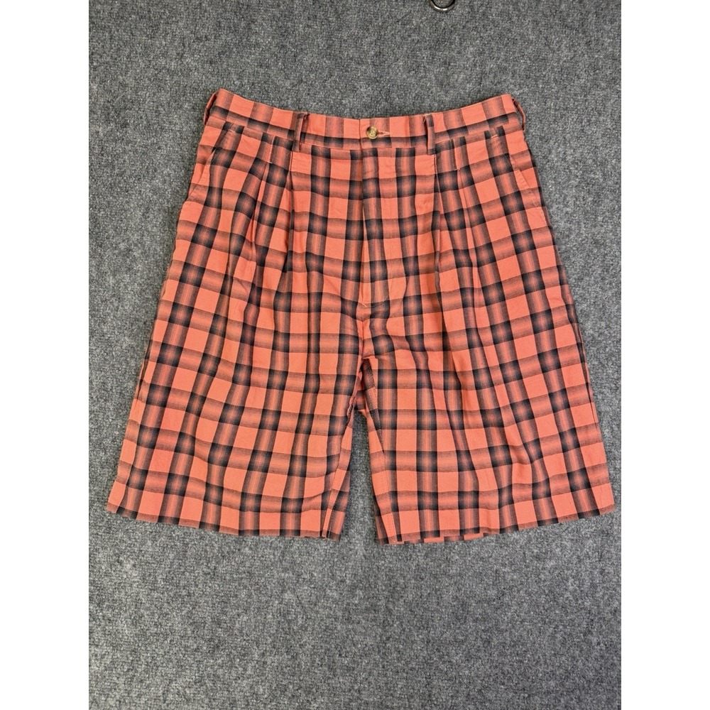 Vintage 80's Rough Threads Pink Plaid Golf Shorts Size 34 Preppy Chino